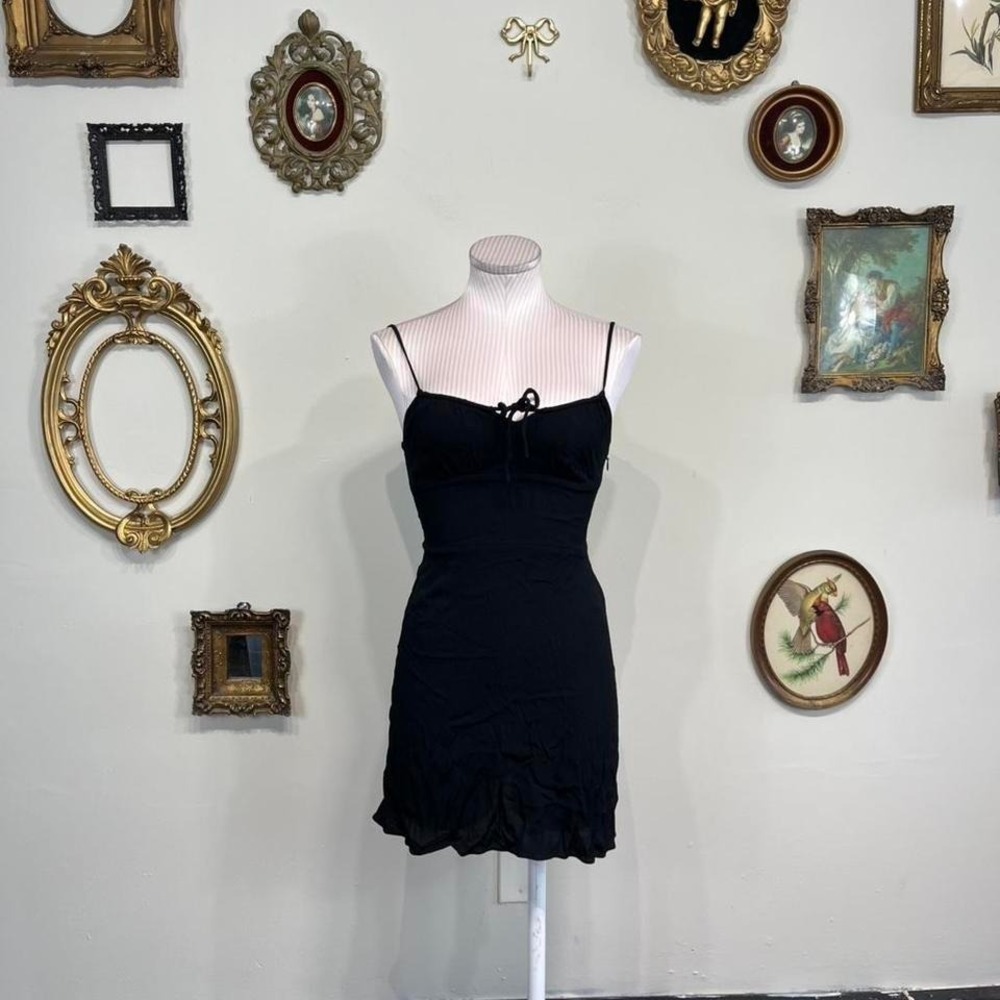 Wilfred Black Minimalist Mini Dress with Tie Bust & Slim Fit